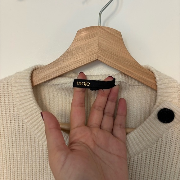 Maje Marino Breton striped sweater in an off-white/cream base with black stripes - Picture 3 of 6